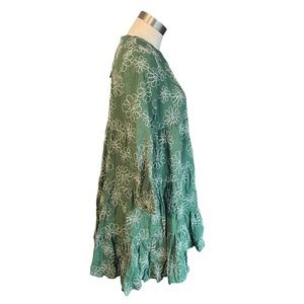 Zara Women’s Dress "The Diana" Green Linen Blend Ruffle Embroidered Sz. M - Picture 4 of 4